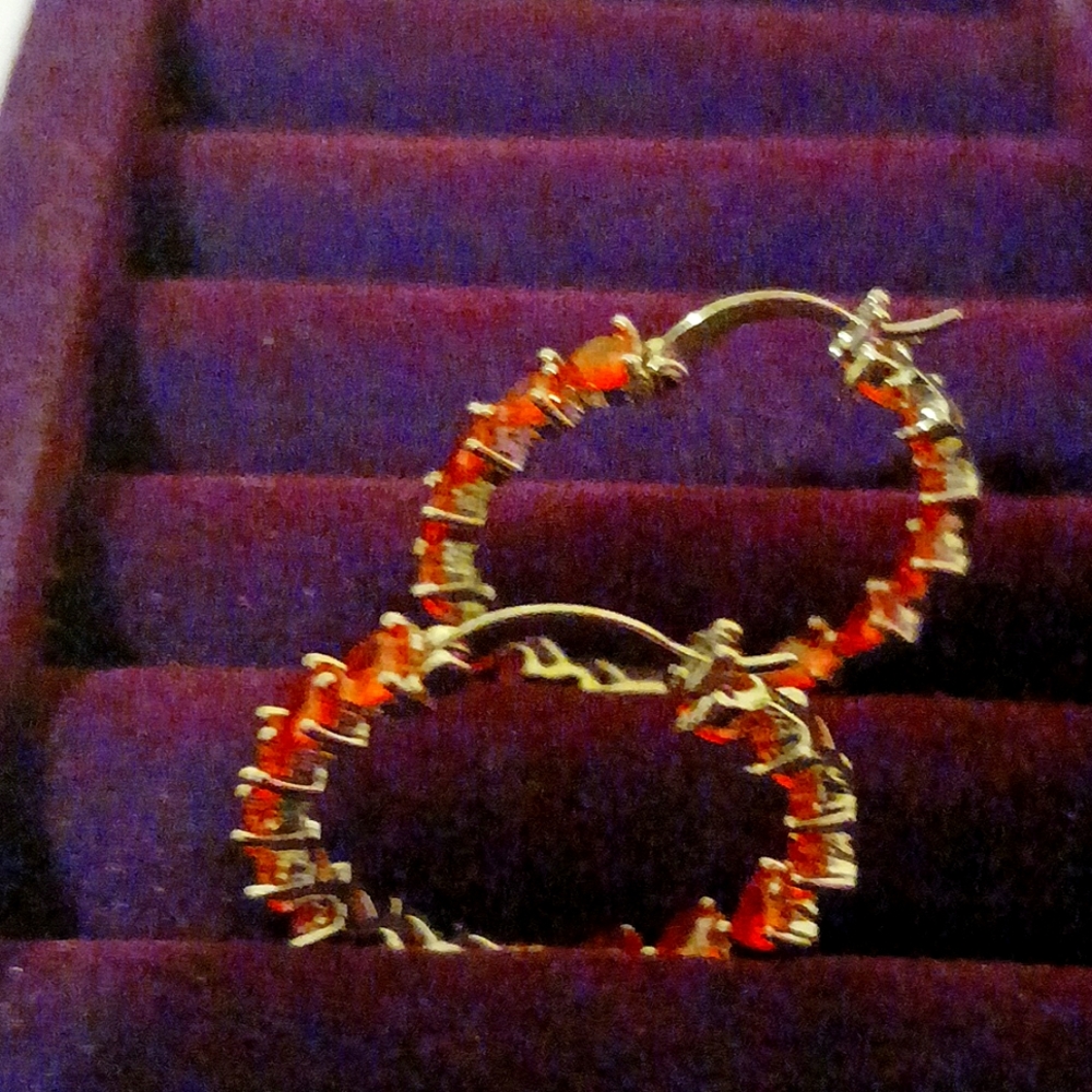 Simulated Orange Diamond inside out Hoop Earrings in Silverstone (13.25 ctw)